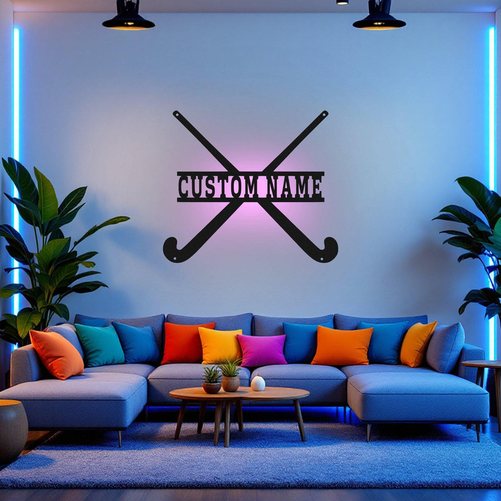 Custom Field Hockey Metal Wall Art With Led Light, Personalized Field Hockey Player Name Sign Decoration For Room, Field Hockey Decor
