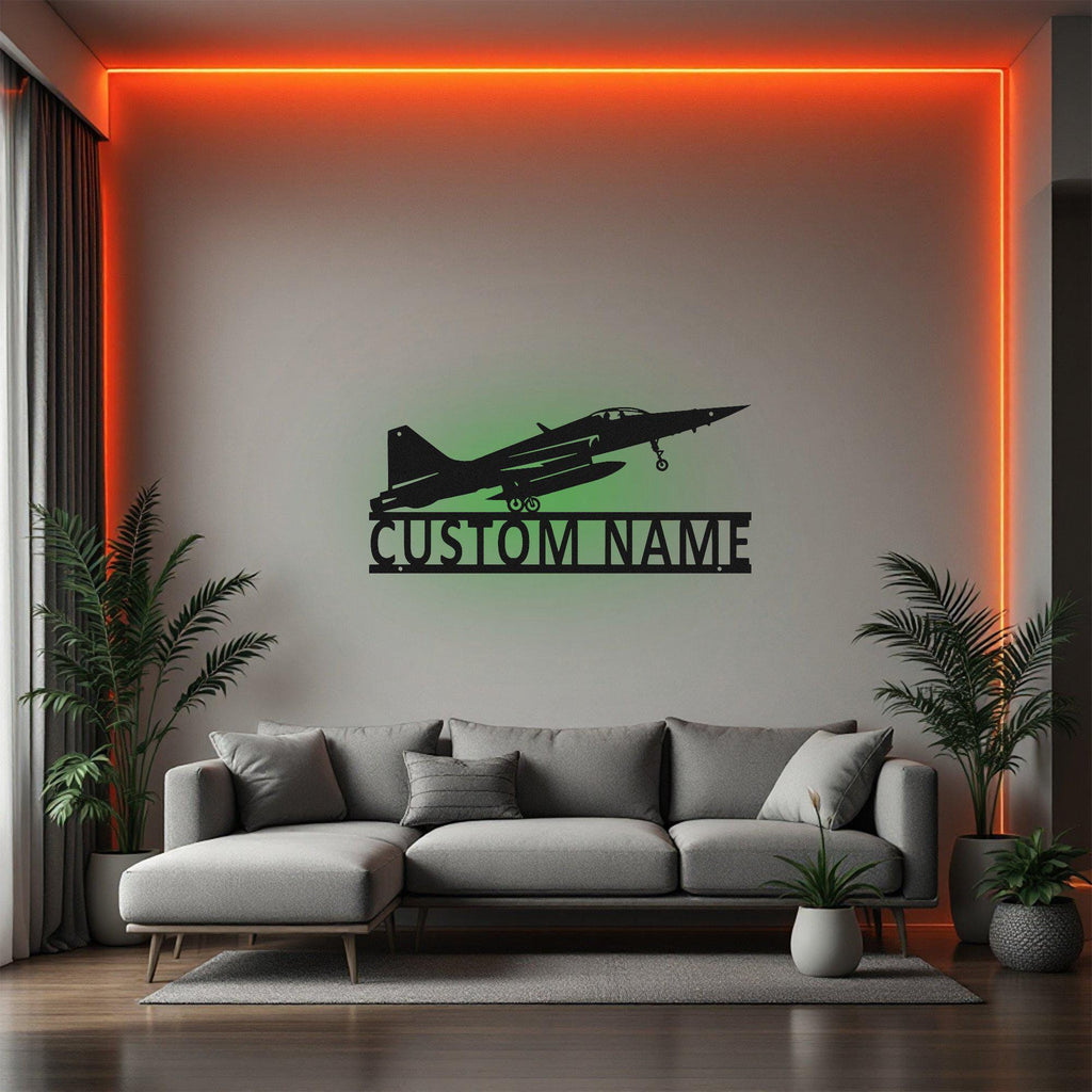 Custom Fighter Aircraft Metal Wall Art Light, Personalized Fighter Jet Pilot Name Sign Decoration For Room, Fighter Aircraft Decor