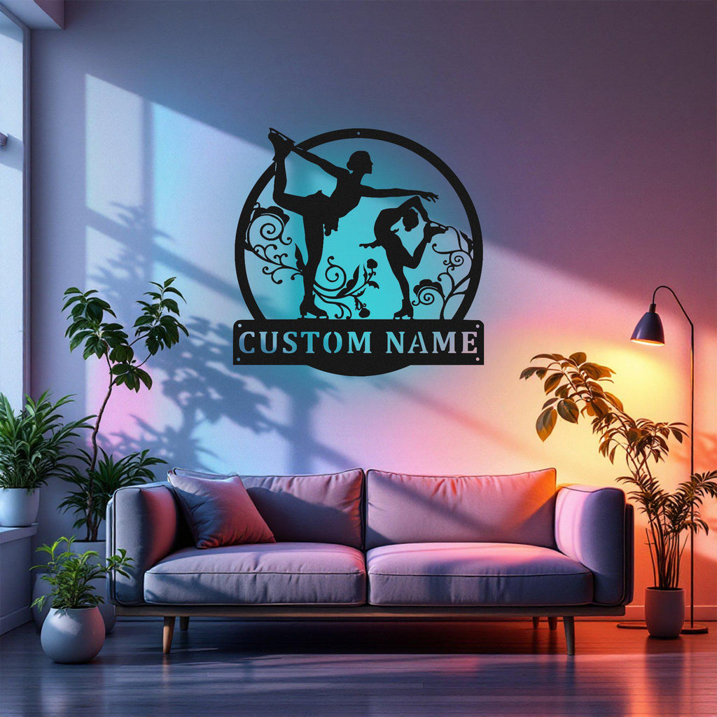Custom Figure Skating Metal Wall Art With Led Light, Personalized Figure Skating Name Sign Decoration For Room, Figure Skating Home Decor