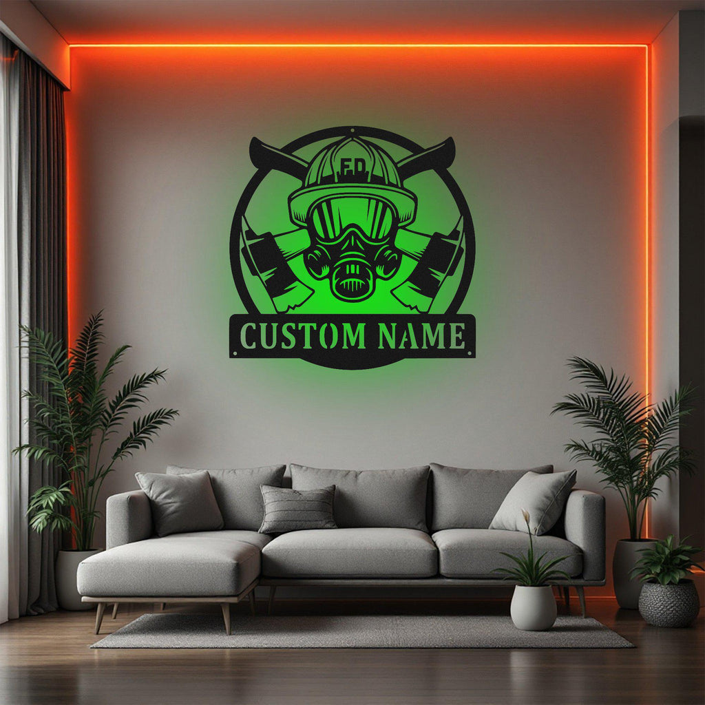 Custom Fire Department Metal Wall Art With Led Light, Personalized Firefighter Name Sign Decoration For Room, Firefighter Metal Led Decor