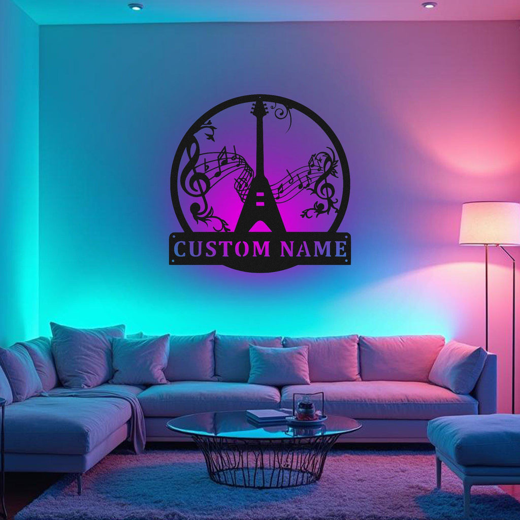 Custom Flying V Guitar Metal Wall Art With Led Light, Personalized Flying V Guitarr Name Sign Decoration For Room,Flying V Guitar Home Decor