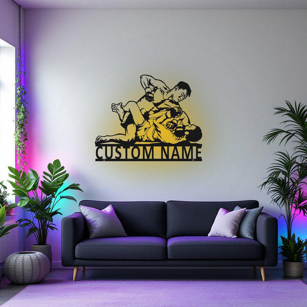 Custom MMA Fighter Metal Wall Art With Led Light, Personalized MMA Player Name Sign Decoration For Room, Mixed Martial Arts Sign