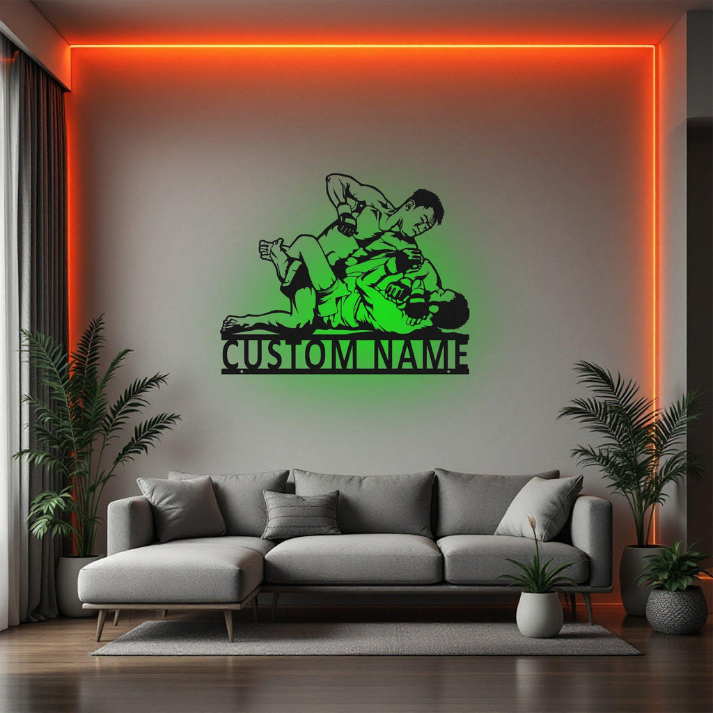 Custom MMA Fighter Metal Wall Art With Led Light, Personalized MMA Player Name Sign Decoration For Room, Mixed Martial Arts Sign