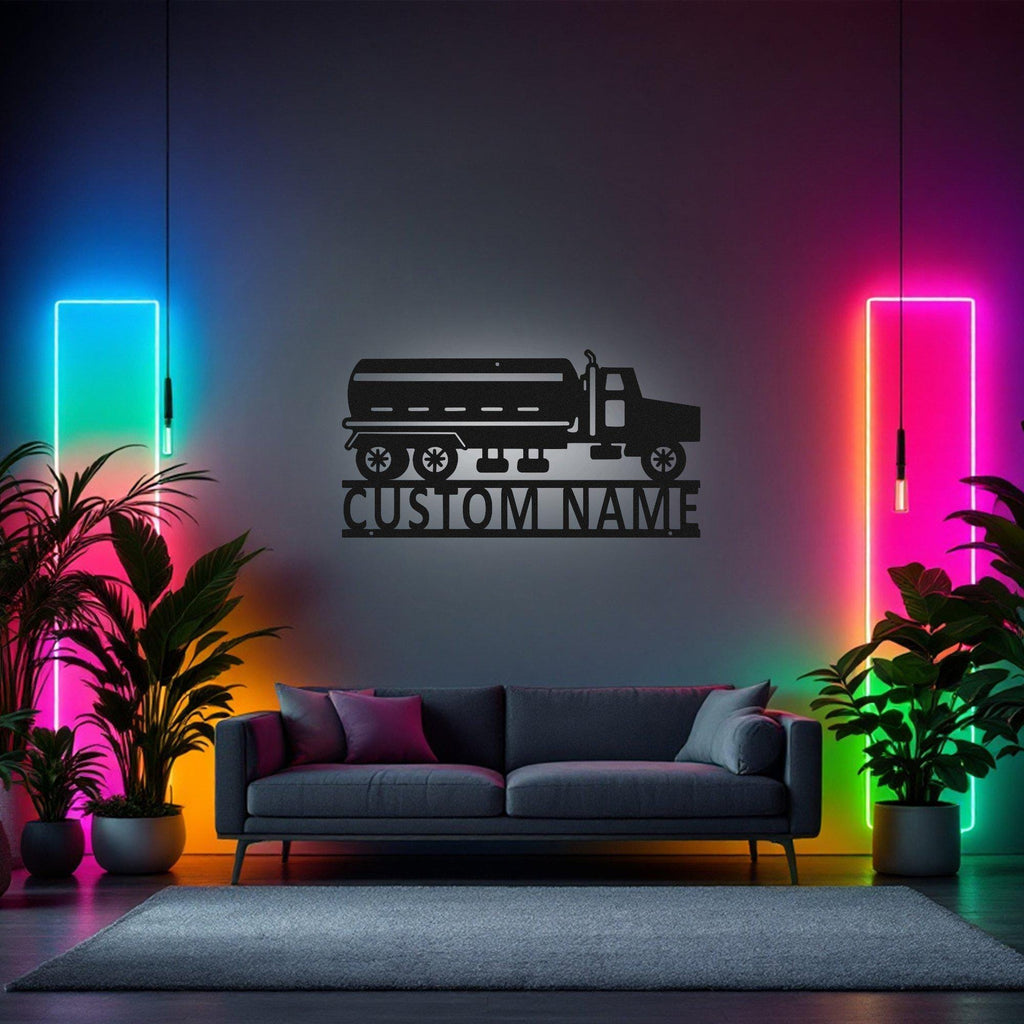 Custom Septic Truck Metal Wall Art With Led Light, Personalized Septic Trucker Name Sign Decoration For Room, Septic Truck Metal Led Decor