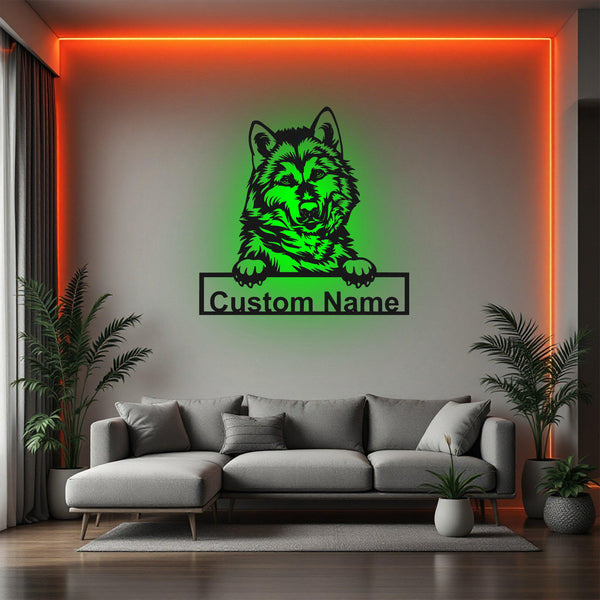 Custom Alaskan Malamute Metal Wall Art With Led Light, Personalized Alaskan Malamute Name Sign Decoration, Alaskan Malamute Dog Room Decor