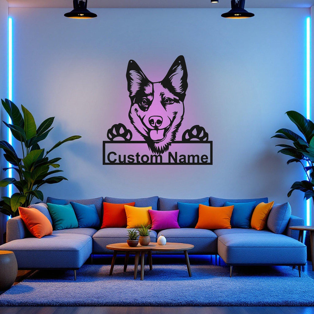 Custom Australian Cattle Metal Wall Art With Led Light, Personalized Australian Cattle Name Sign Decoration For Dog Room, Australian Cattle