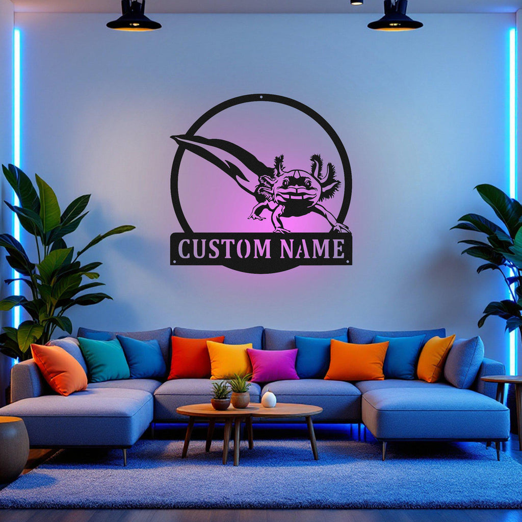 Custom Axolotl Metal Wall Art With Led Light, Personalized Axolotl Name Sign Decoration For Room, Axolotl Metal Led Decor, Custom Axolotl