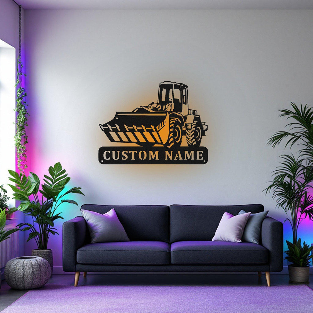 Custom Backhoe Truck Metal Wall Art With Led Light, Personalized Backhoe Trucker Name Sign Decoration For Room,Backhoe Truck Metal Led Decor