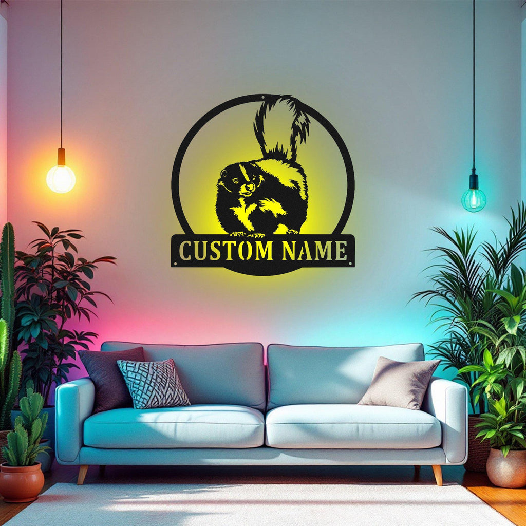 Custom Skunk Metal Wall Art With Led Light, Personalized Skunk Name Sign Decoration For Room, Skunk Metal Led Decor, Custom Skunk Metal Sign
