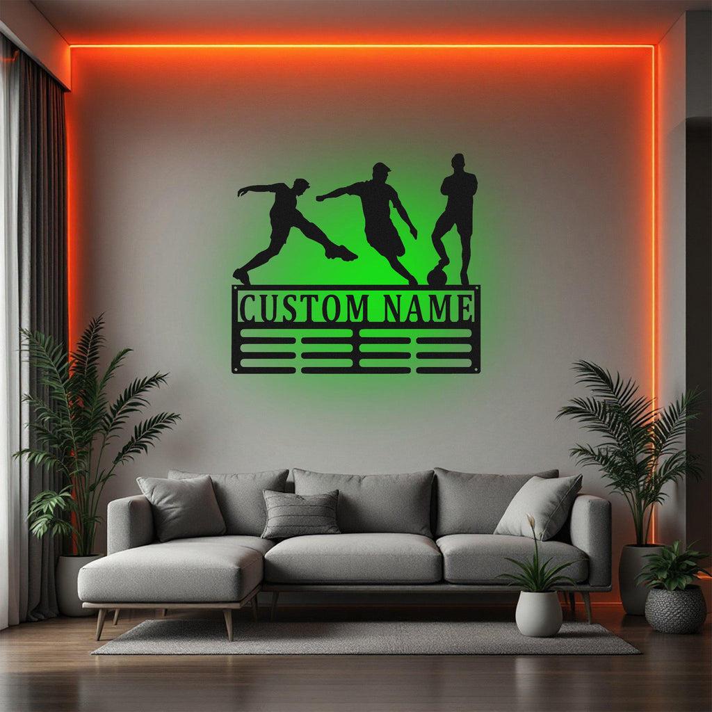 Custom Soccer Medal Holder Light, Personalized Soccer Player Name Medal Hanger, Soccer Medal Display Awards Sign, Custom Soccer Player