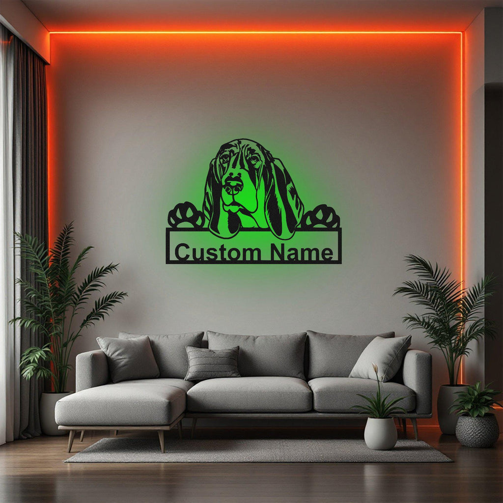 Custom Basset Hound Metal Wall Art With Led Light, Personalized Basset Hound Name Sign Decoration For Dog Room,Basset Hound Metal Home Decor