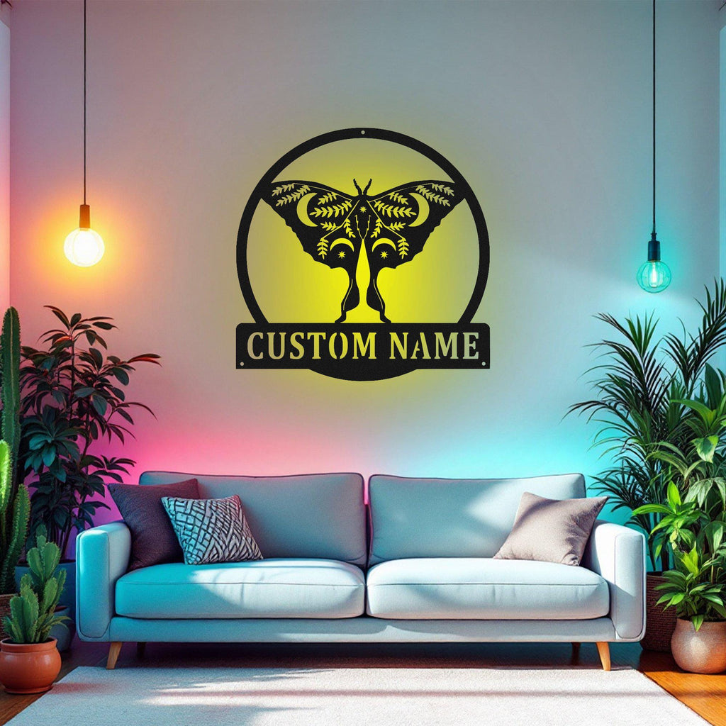 Custom Black Moth Metal Sign, Personalized Black Moth Name Sign Decoration For Room, Black Moth Metal Led Decor