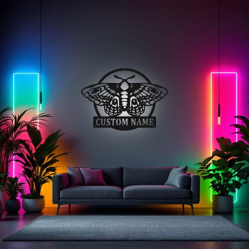 Custom Black Moth Metal Sign, Personalized Black Moth Name Sign Decoration For Room, Black Moth Metal Led Decor
