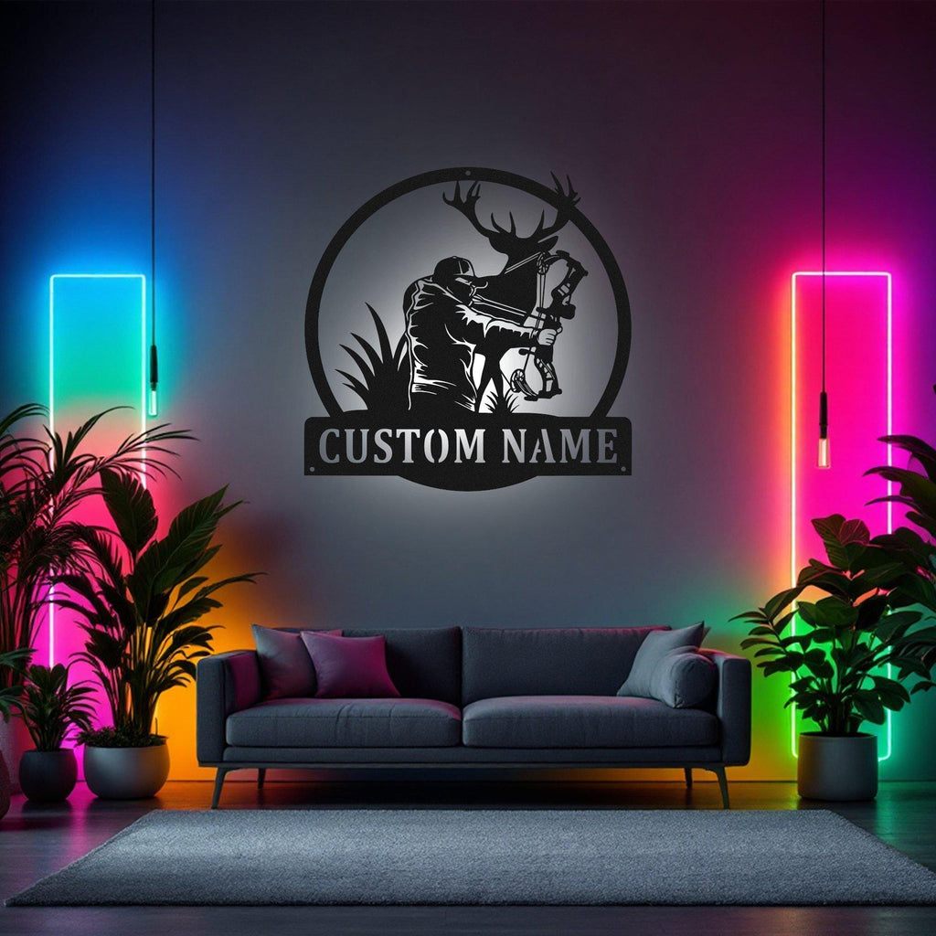 Custom Bow Hunter Metal Sign, Personalized Bow Hunter Name Sign Decoration For Room, Bow Hunter Metal Led Decor, Bow Hunter