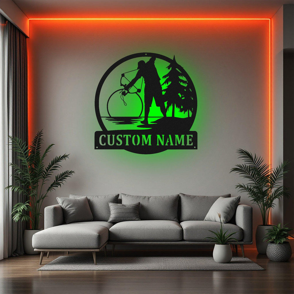 Custom Bowfishing Metal Wall Art With Led Light, Personalized Bowfishing Name Sign Decoration For Room, Bowfishing Metal Led Decor,Bowfisher