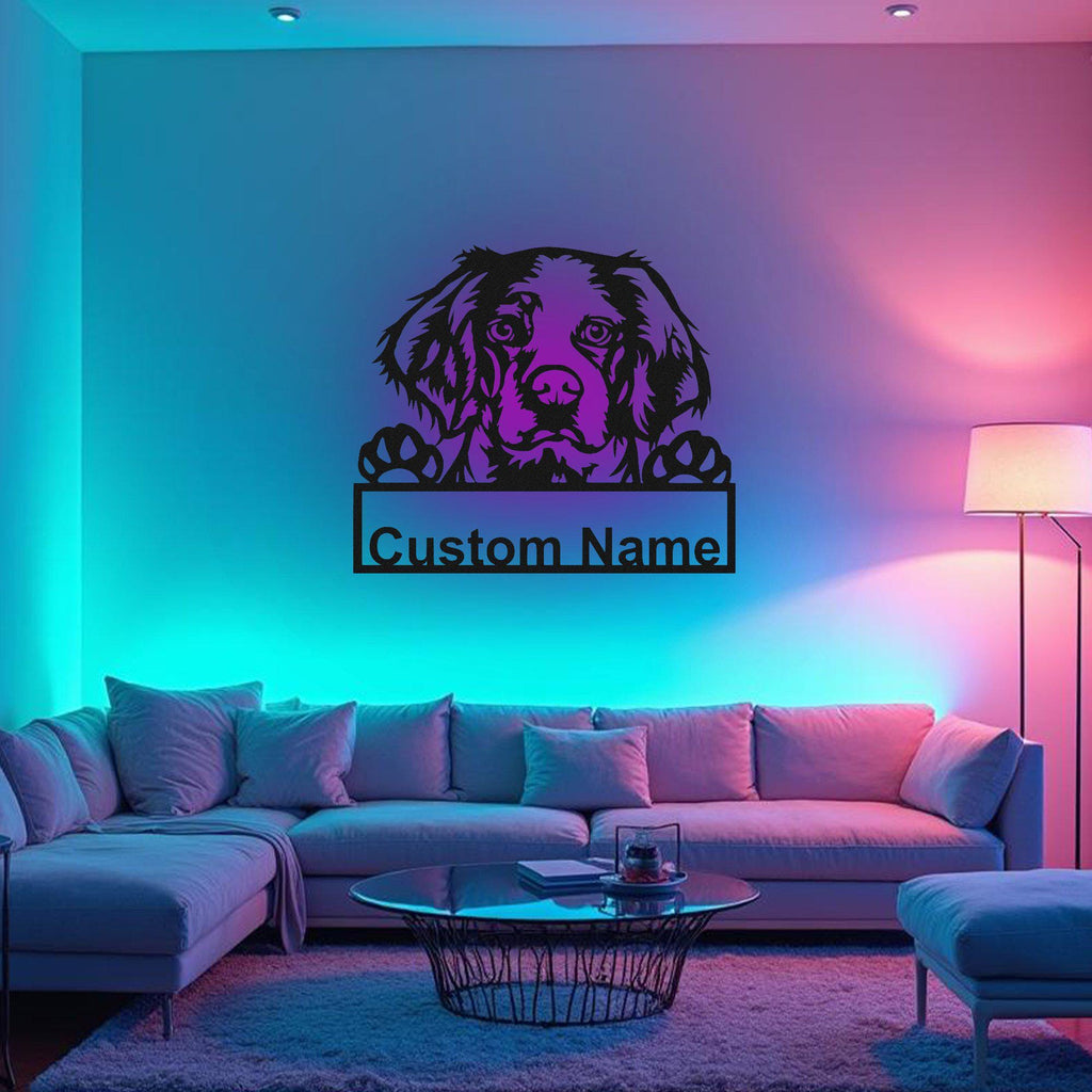 Custom Brittany Spaniel Metal Wall Art With Led Light, Personalized Brittany Spaniel Name Sign Decoration For Dog Room, Brittany Spaniel