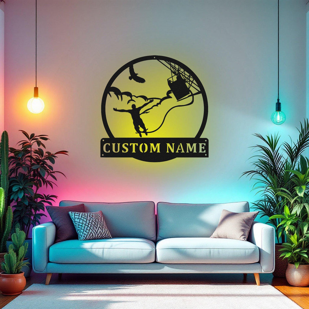 Custom Bungee jumping Metal Wall Art With Led Light, Personalized Bungee jumping Name Sign Decoration For Room, Bungee jumping Home Decor