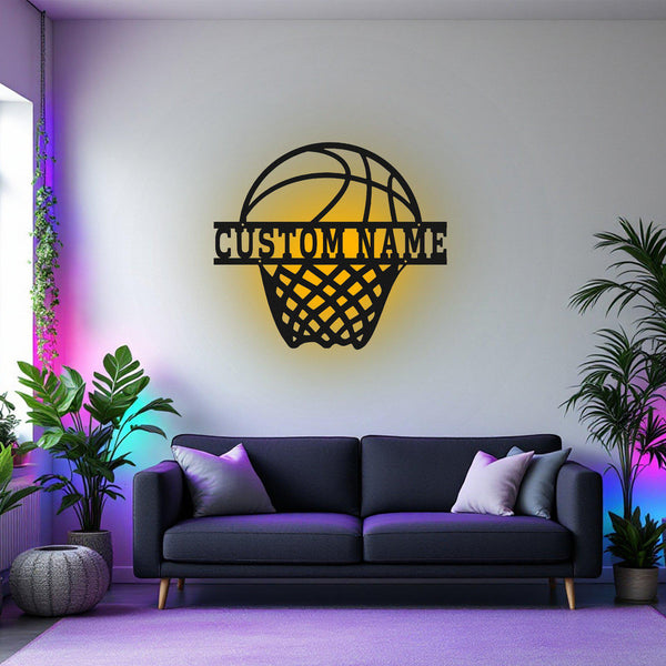 Personalized Basketball Metal Sign, Basketball Metal Wall Art With Led Light, Basketball Metal wall Decor, Custom Basketball, Basketball