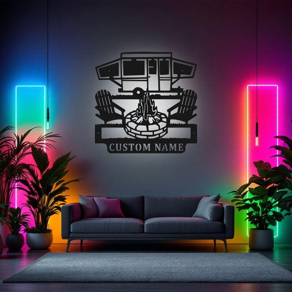 Custom Camping Car Metal Wall Art With Led Light, Personalized Camper Name Sign Decoration For Room, Camping Car Metal Home Decor, Camper