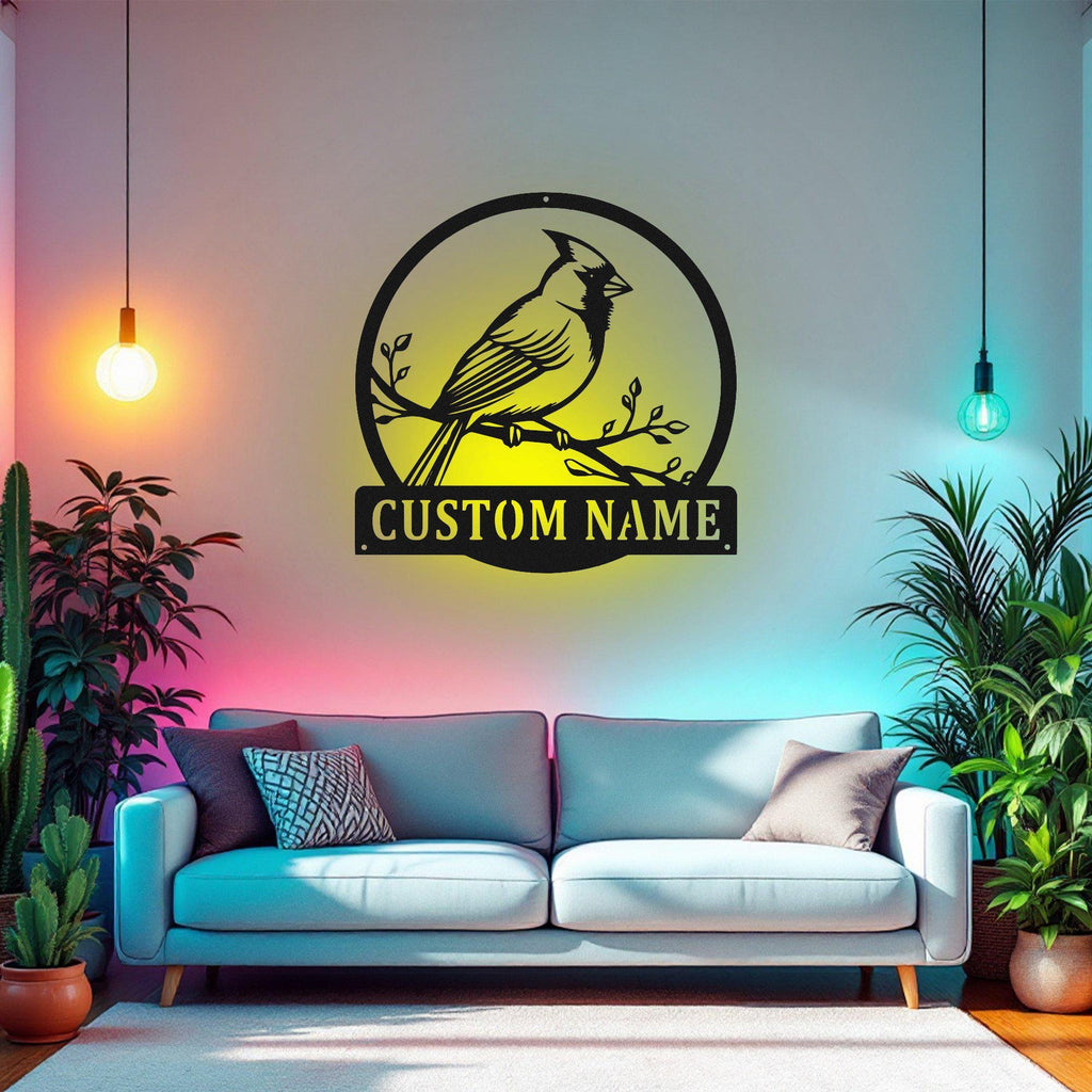Custom Cardinal Bird Metal Sign, Personalized Cardinal Bird Name Sign Decoration For Room, Cardinal Bird Metal Led Decor