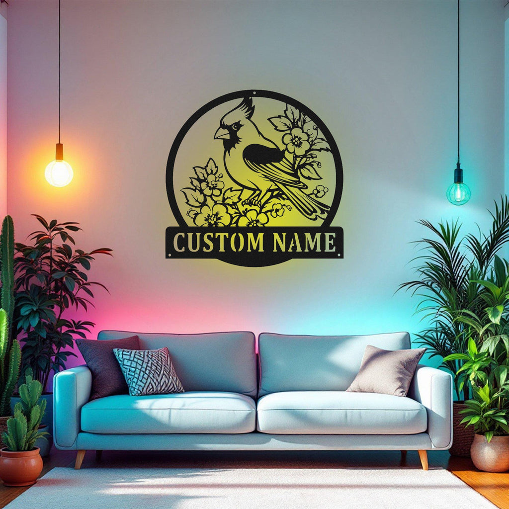 Custom Cardinal Bird Metal Sign, Personalized Cardinal Bird Name Sign Decoration For Room, Cardinal Bird Metal Led Decor