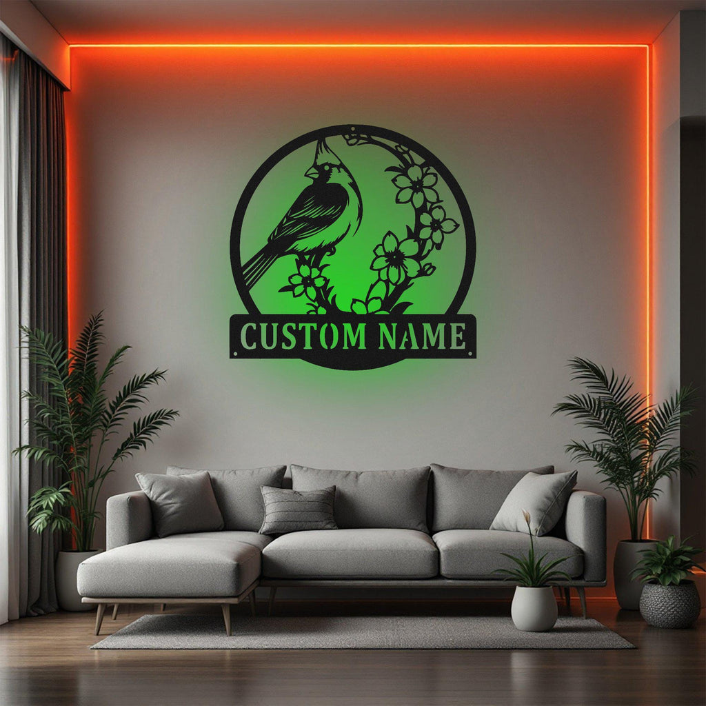 Custom Cardinal Bird Metal Sign, Personalized Cardinal Bird Name Sign Decoration For Room, Cardinal Bird Metal Led Decor