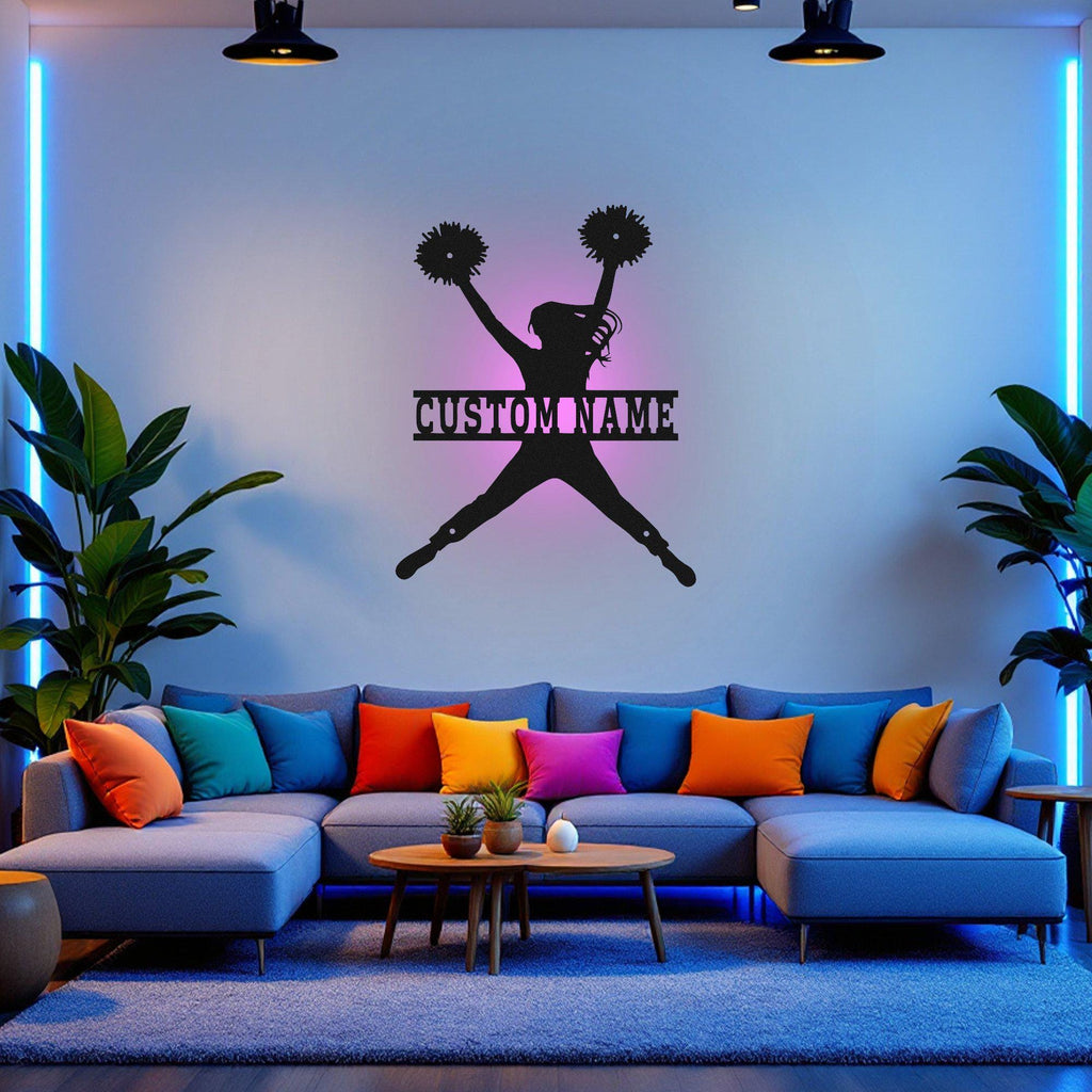 Custom Cheerleader Metal Wall Art With Led Light, Personalized Cheerleader Name Sign Decoration For Room, Cheerleader Metal Led Decor