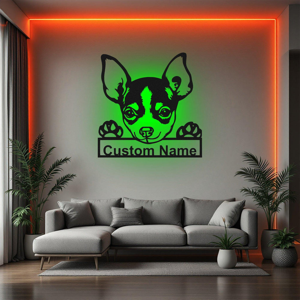 Custom Chihuahua Dog Metal Wall Art With Led Light, Personalized Chihuahua Name Sign Decoration For Dog Room, Chihuahua Dog Metal Home Decor