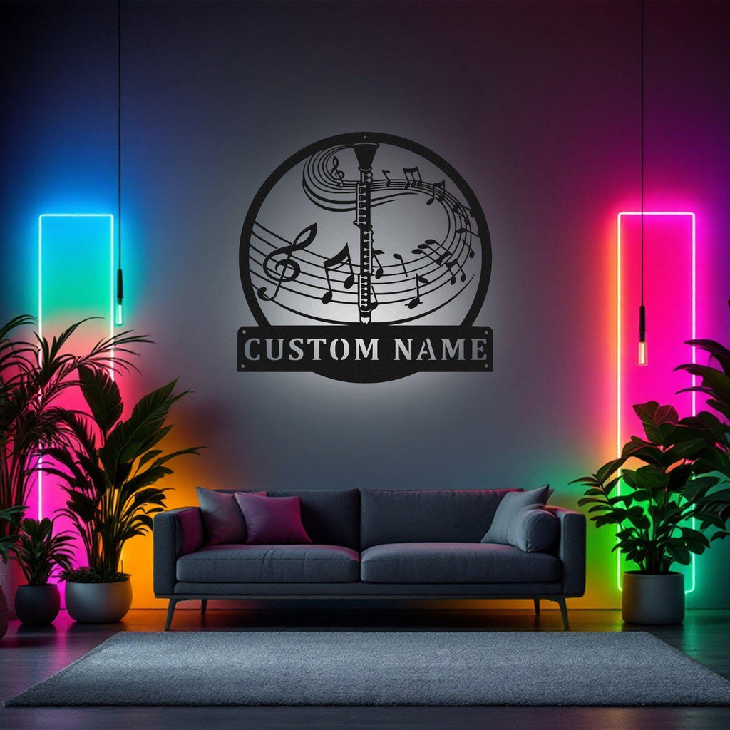 Custom Clarinet Metal Wall Art With Led Light, Personalized Clarinet Teacher Name Sign Decoration For Room, Clarinet Home Decor, Clarinet