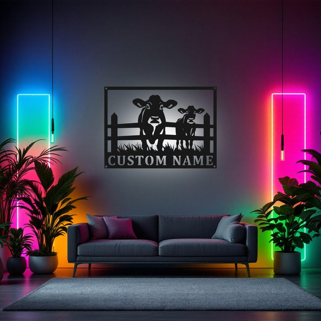 Custom Cow Farm Metal Sign, Personalized Cow Farm Name Sign Decoration For Room, Cow Farm Metal Led Decor, Cow Farmer Gift