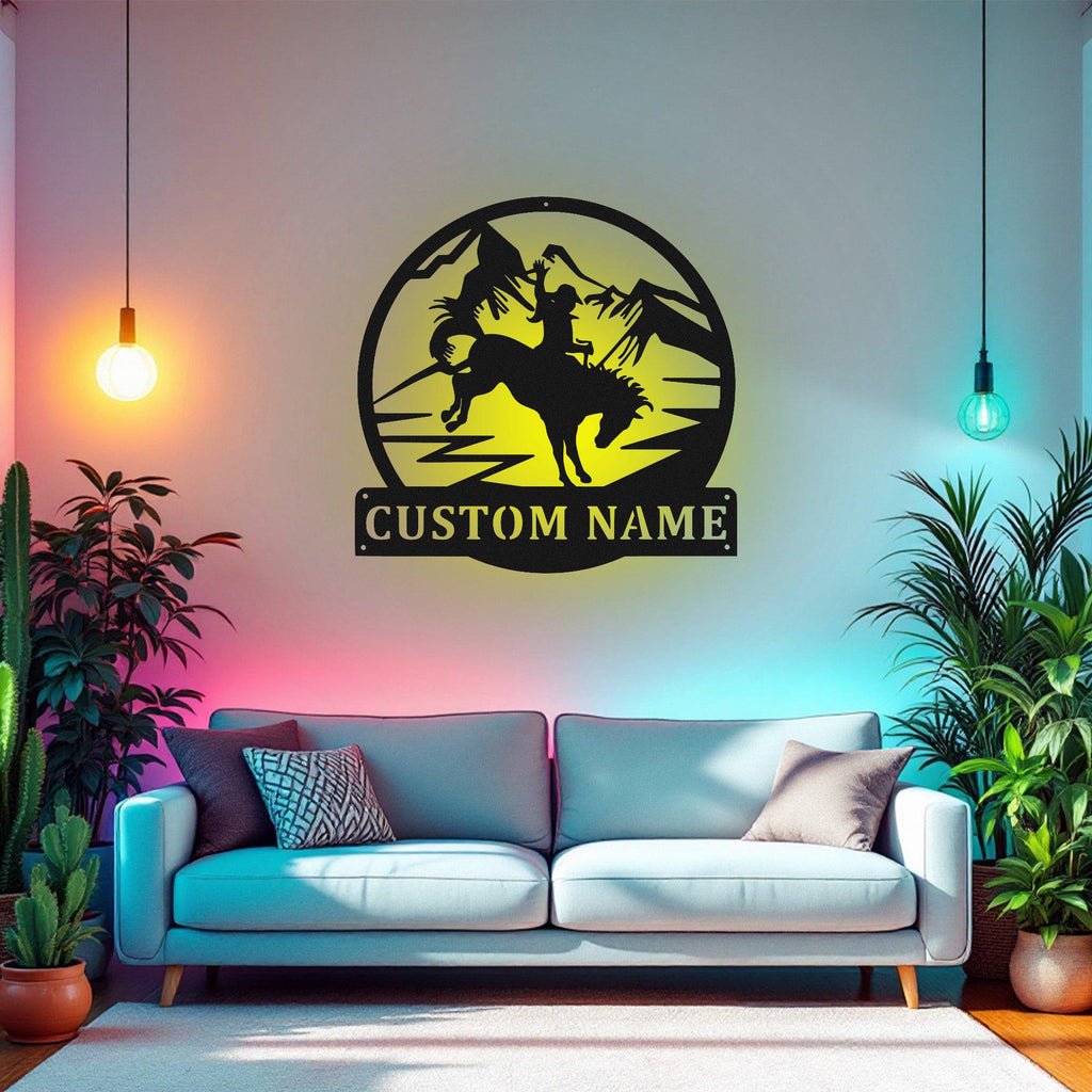 Custom Cowboy Metal Wall Art With Led Light, Personalized Cowboy Name Sign Decoration For Room, Cowboy Metal Led Decor, Custom Cowboy Sign