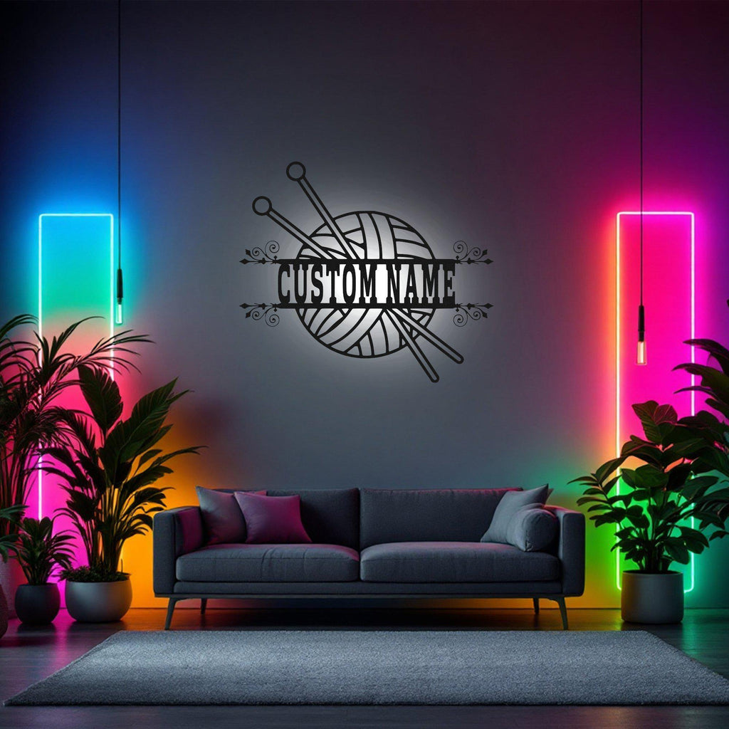 Custom Crochet Metal Wall Art With Light V2, Personalized Crochet Name Sign Decoration For Room, Crochet Metal Led Decor, Custom Crochet