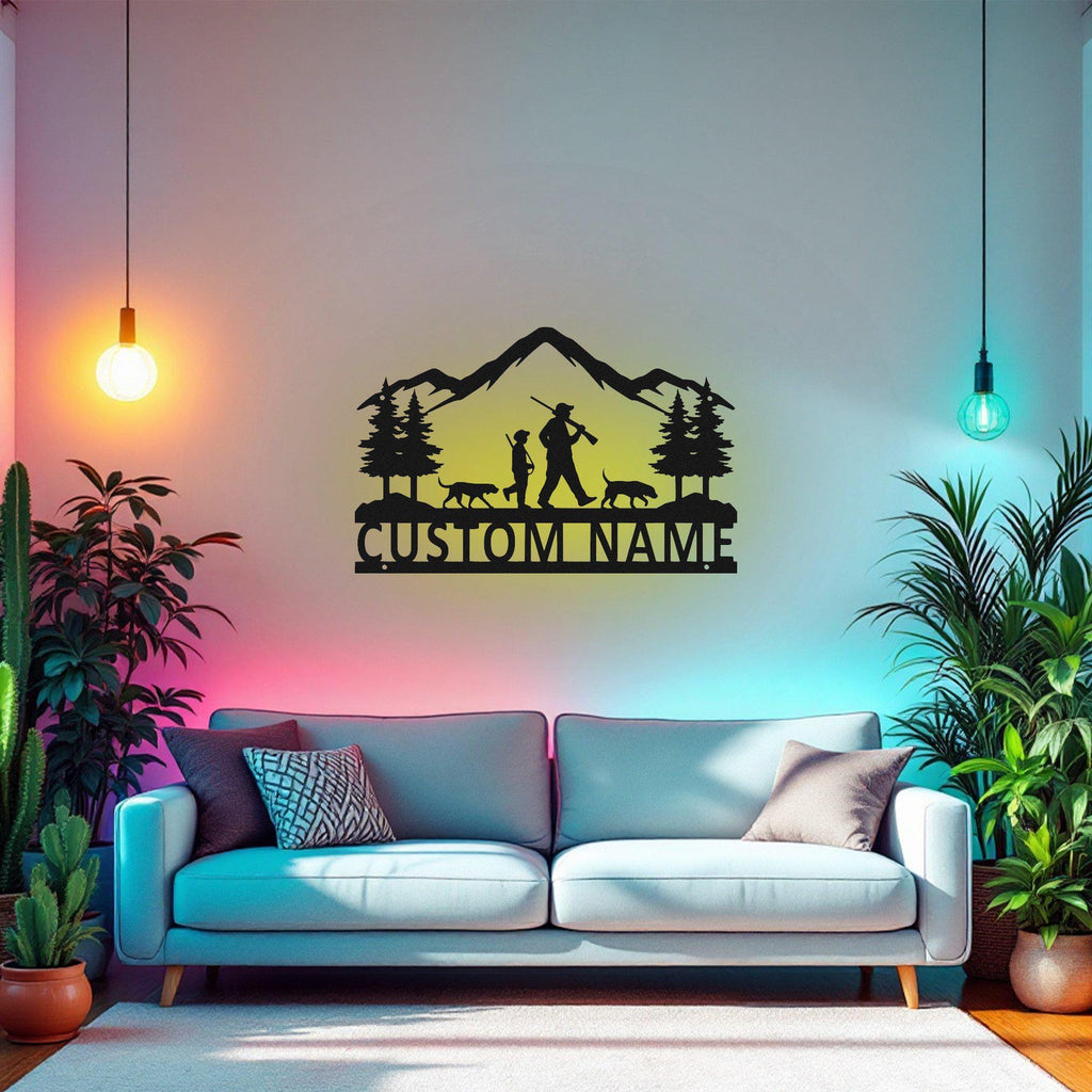 Custom Deer Hunter Metal Sign, Personalized Deer Hunter Name Sign Decoration For Room, Deer Hunter Metal Led Decor