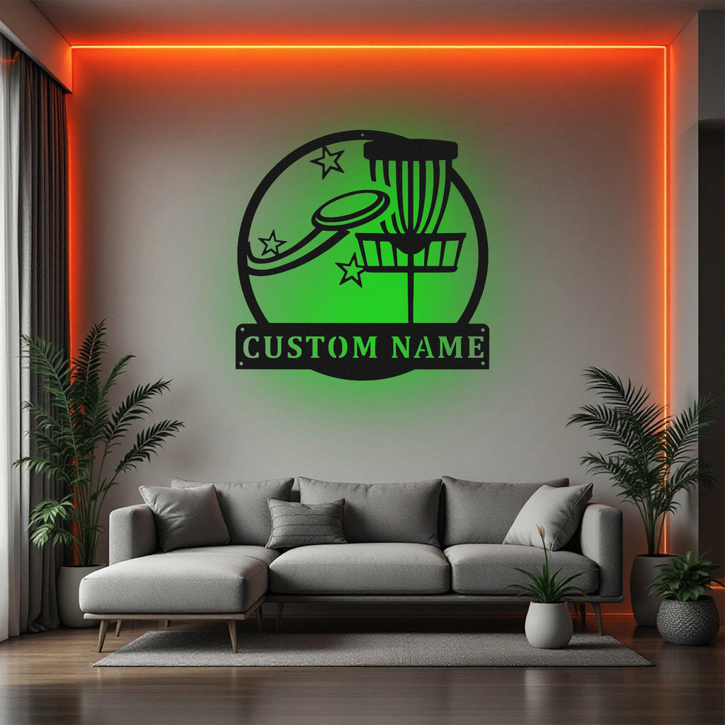 Custom Disc Golf Metal Wall Art With Led Light, Personalized Disc Golf Name Sign Decoration For Room, Disc Golf Metal Home Decor, Disc Golf