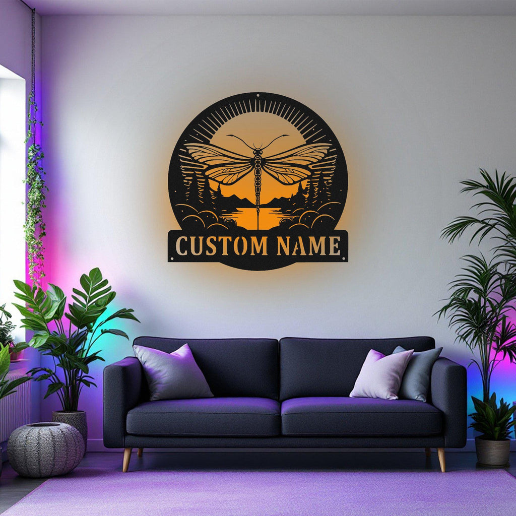 Custom Dragonfly Metal Sign With Light , Personalized Dragonfly Name Sign Decoration For Room, Dragonfly Metal Led Decor, Dragonfly Sign