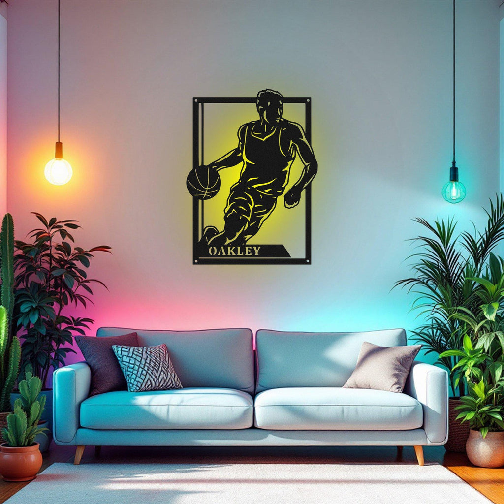 Custom Female Basketball Signage Metal Sign, Personalized Basketball Player Name Sign Decoration, Basketball Metal Led Decor