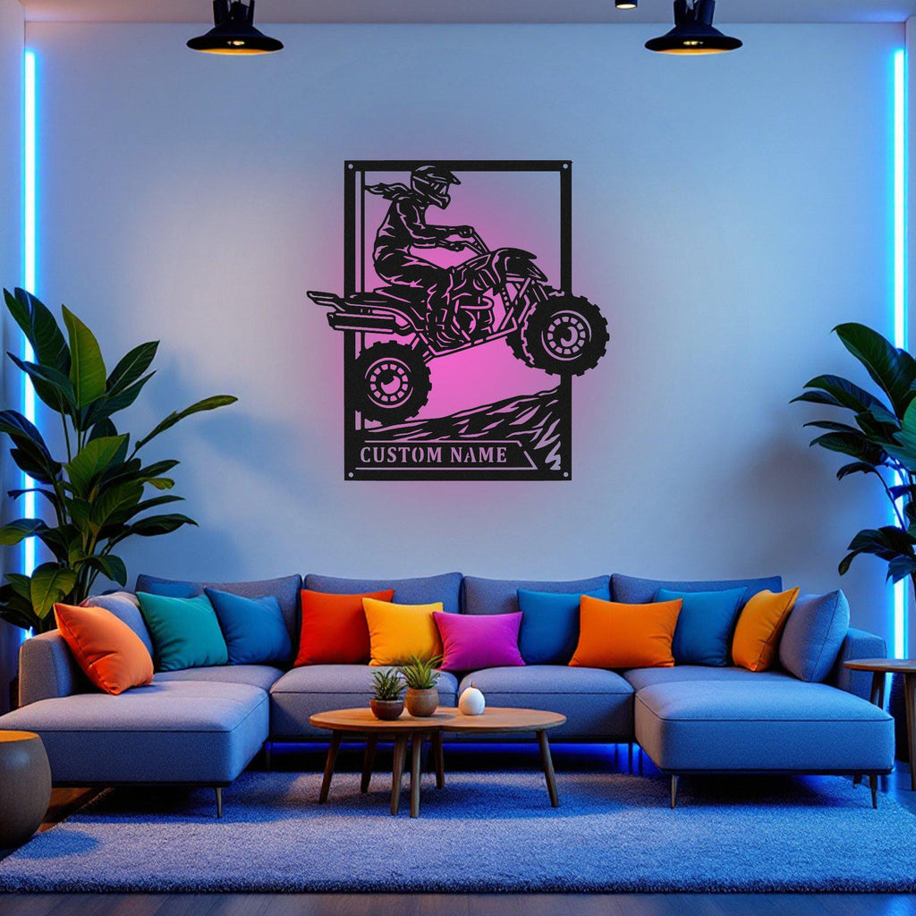 Custom Female Quad Racing Signage Metal Wall Art With Led Light, Personalized Quad Racer Name Sign Decoration, Quad Racing Metal Led Decor