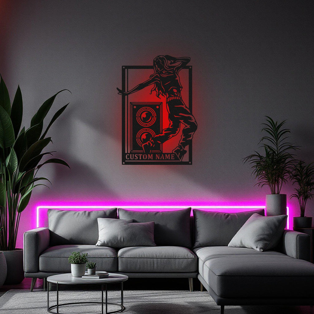 Custom Female Street Dance Signage Metal Wall Art With Led Light, Personalized Street Dancer Name Sign Decoration, Street Dance Decor