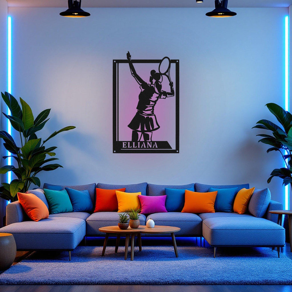 Custom Female Tennis Signage Metal Wall Art With LED Light, Personalized Tennis Player Name Sign Decoration, Female Tennis Metal Decor