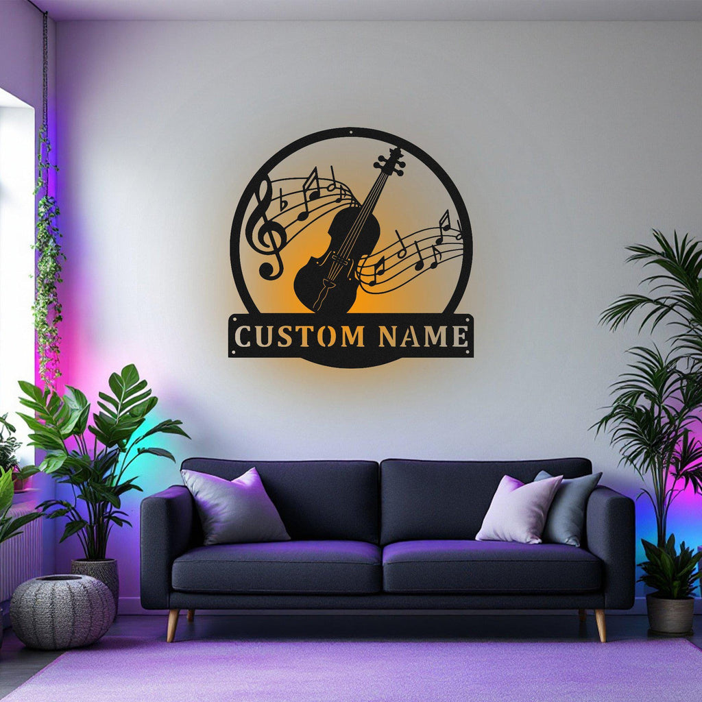 Custom Fiddle Music Metal Wall Art With Led Light, Personalized Fiddle Teacher Name Sign Decoration For Room, Fiddle Metal Home Decor