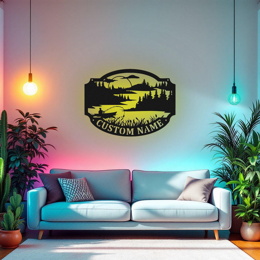 Custom Fisherman Metal Wall Art Light, Personalized Fisherman Name Sign Decoration For Room, Fisherman Metal Led Decor, Custom Fisherman