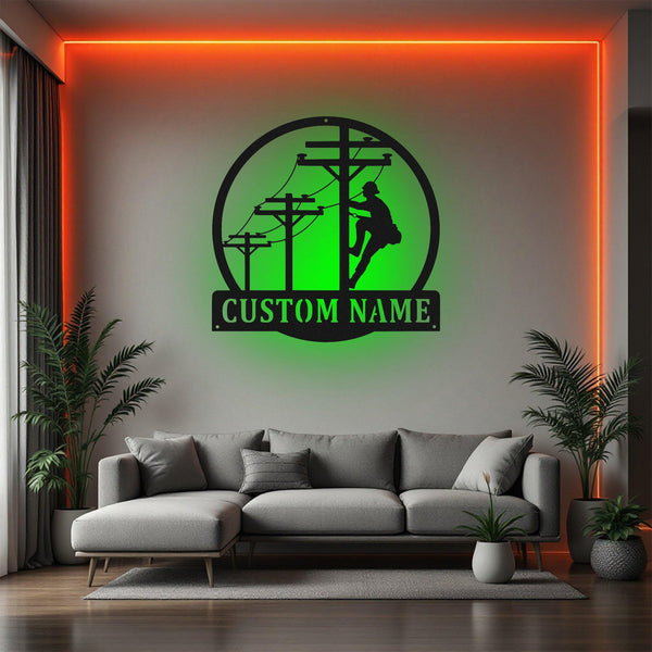 Custom Lineman Metal Wall Art With Led Light, Personalized Lineman Name Sign Decoration For Room, Lineman Metal Led Decor, Custom Lineman