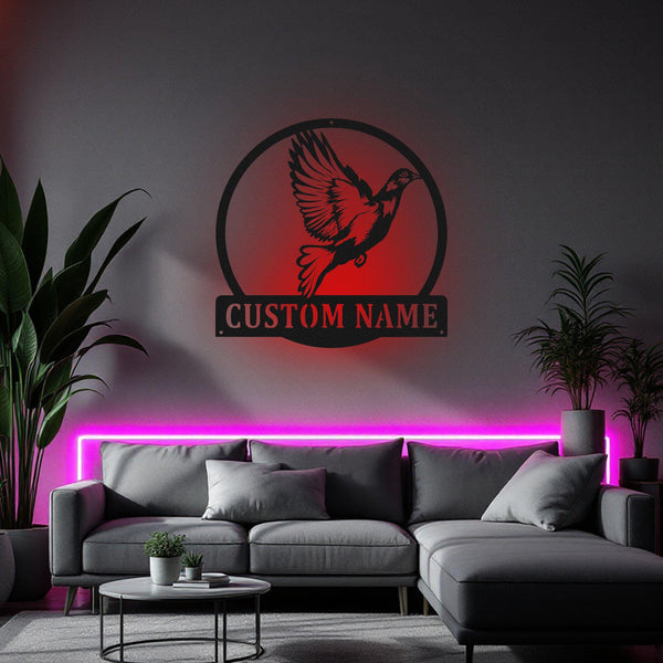 Custom Pigeon Metal Wall Art With LED Light, Personalized Pigeon Name Sign Decoration For Room, Pigeon Metal Decor, Custom Pigeon Sign