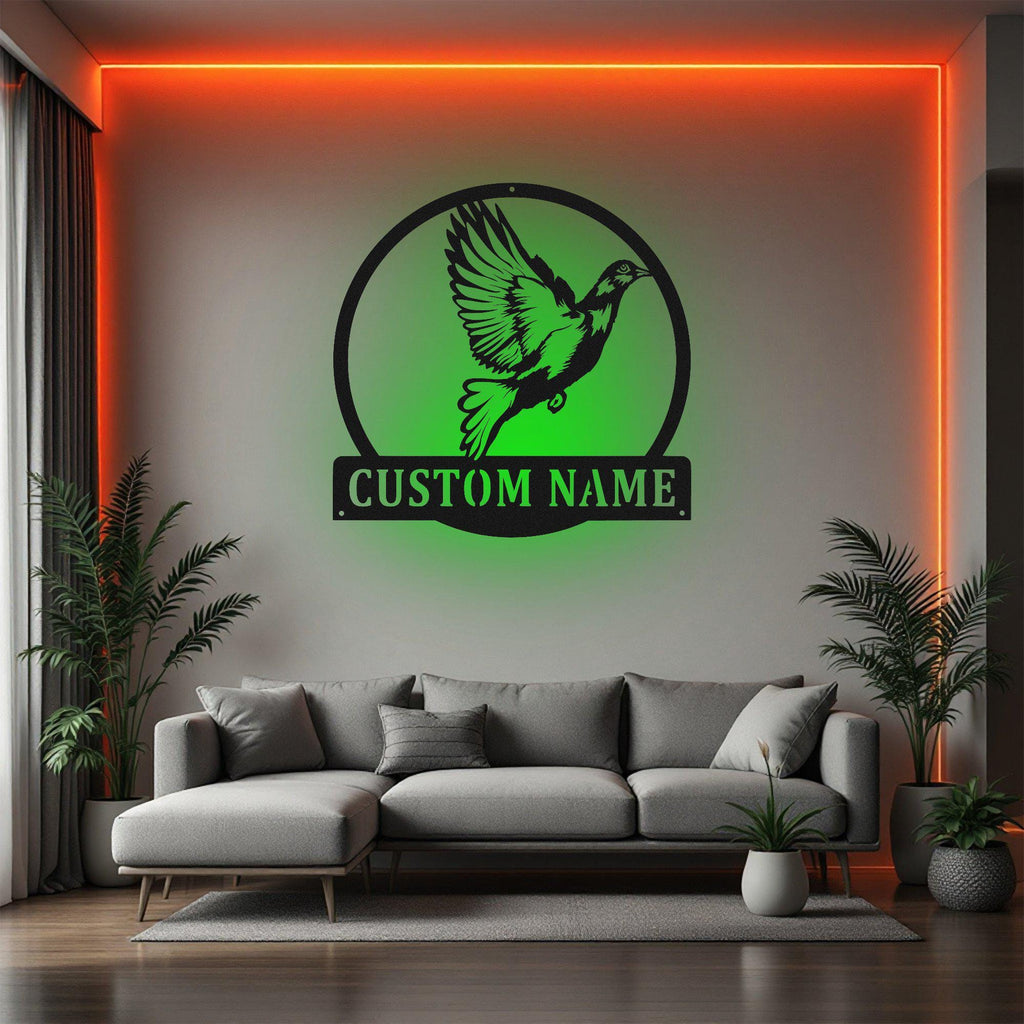 Custom Pigeon Metal Wall Art With LED Light, Personalized Pigeon Name Sign Decoration For Room, Pigeon Metal Decor, Custom Pigeon Sign