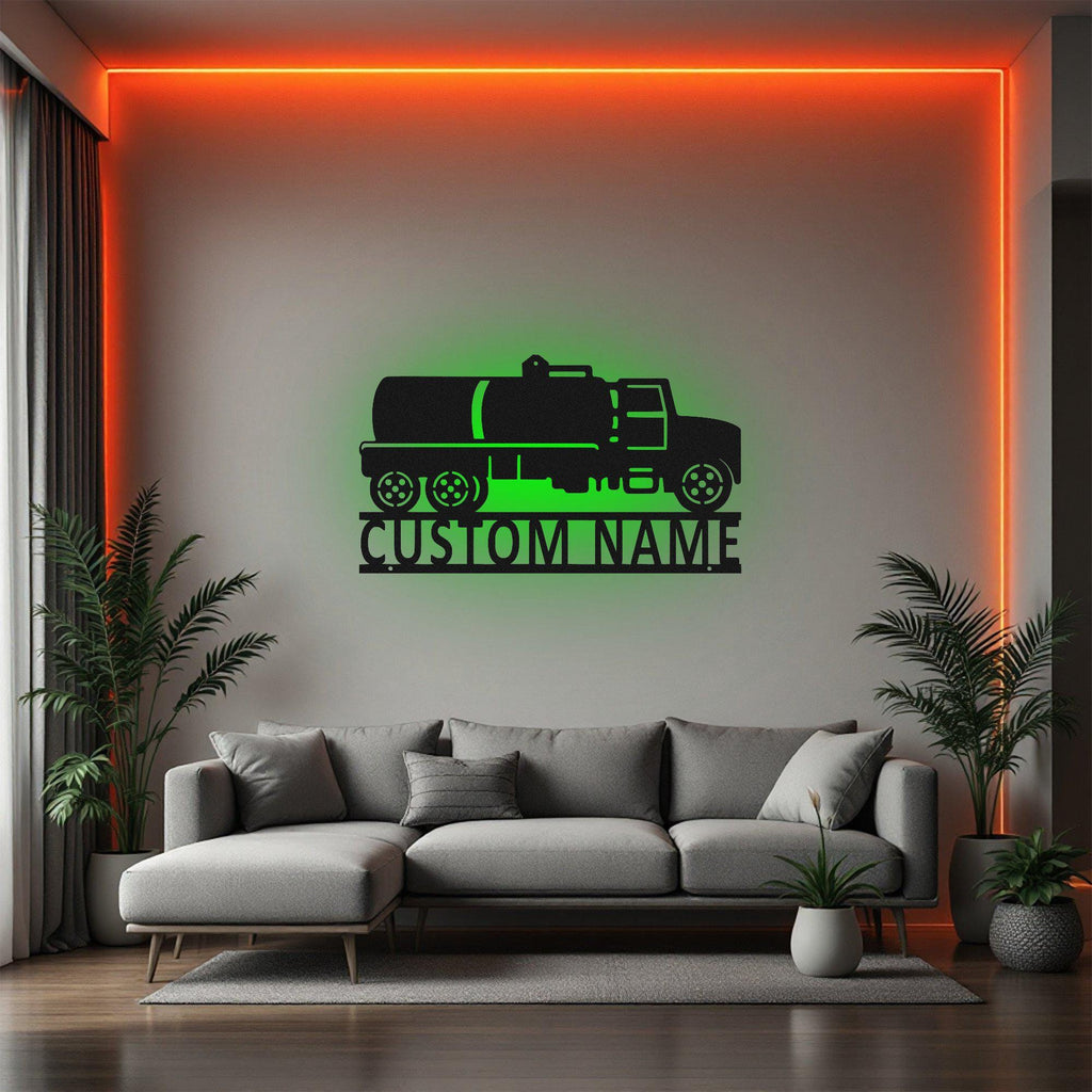 Custom Septic Truck Metal Wall Art With Led Light, Personalized Septic Trucker Name Sign Decoration For Room, Septic Truck Metal Led Decor