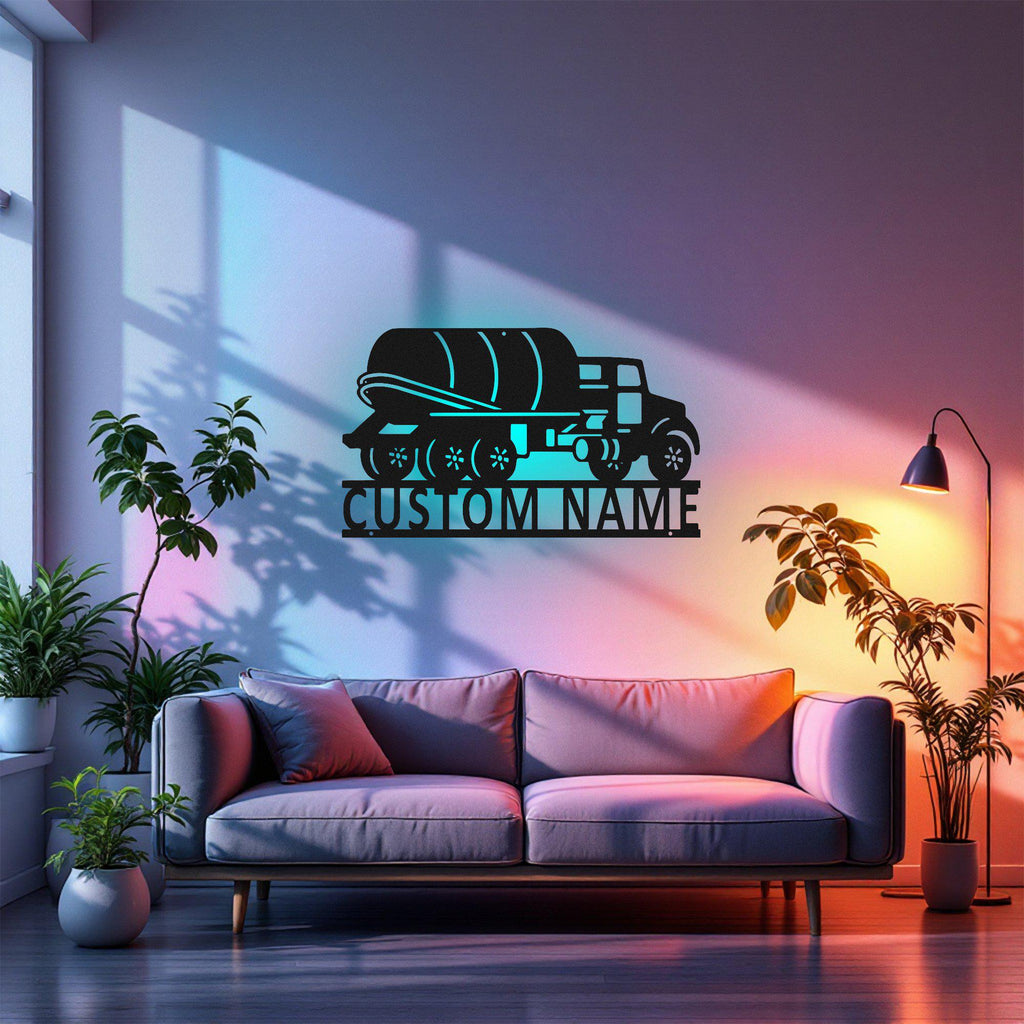 Custom Septic Truck Metal Wall Art With Led Light, Personalized Septic Trucker Name Sign Decoration For Room, Septic Truck Metal Led Decor