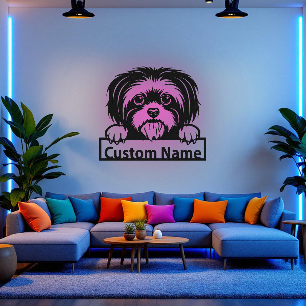 Custom Shih Tzu Metal Wall Art With Led Light, Personalized Shih Tzu Name Sign Decoration For Dog Room, Shih Tzu Metal Led Decor, Shih Tzu