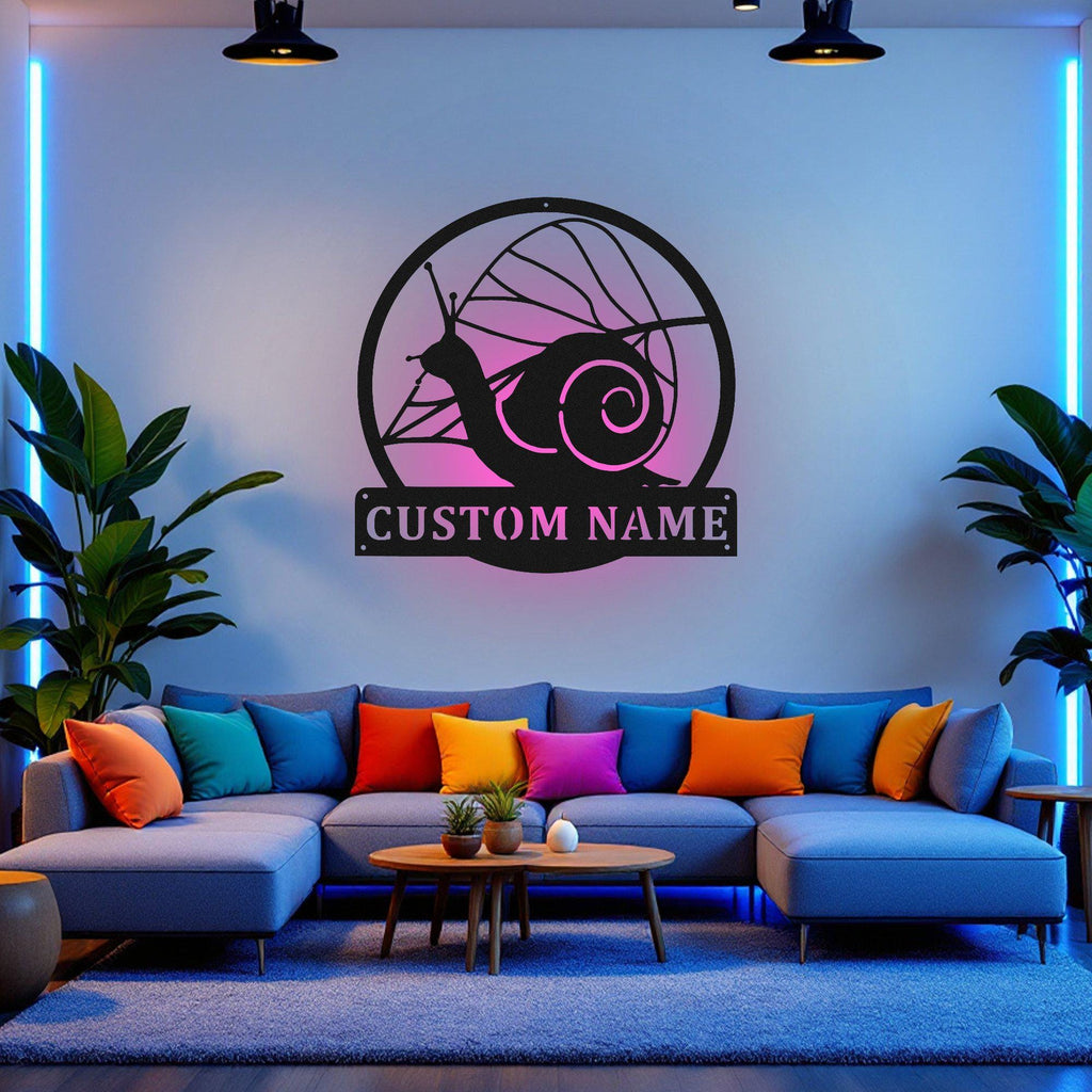 Custom Snail Metal Wall Art With Led Light, Personalized Snail Name Sign Decoration For Room, Snail Metal Home Decor, Custom Snail, Snail