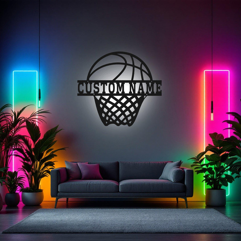 Personalized Basketball Metal Sign, Basketball Metal Wall Art With Led Light, Basketball Metal wall Decor, Custom Basketball, Basketball