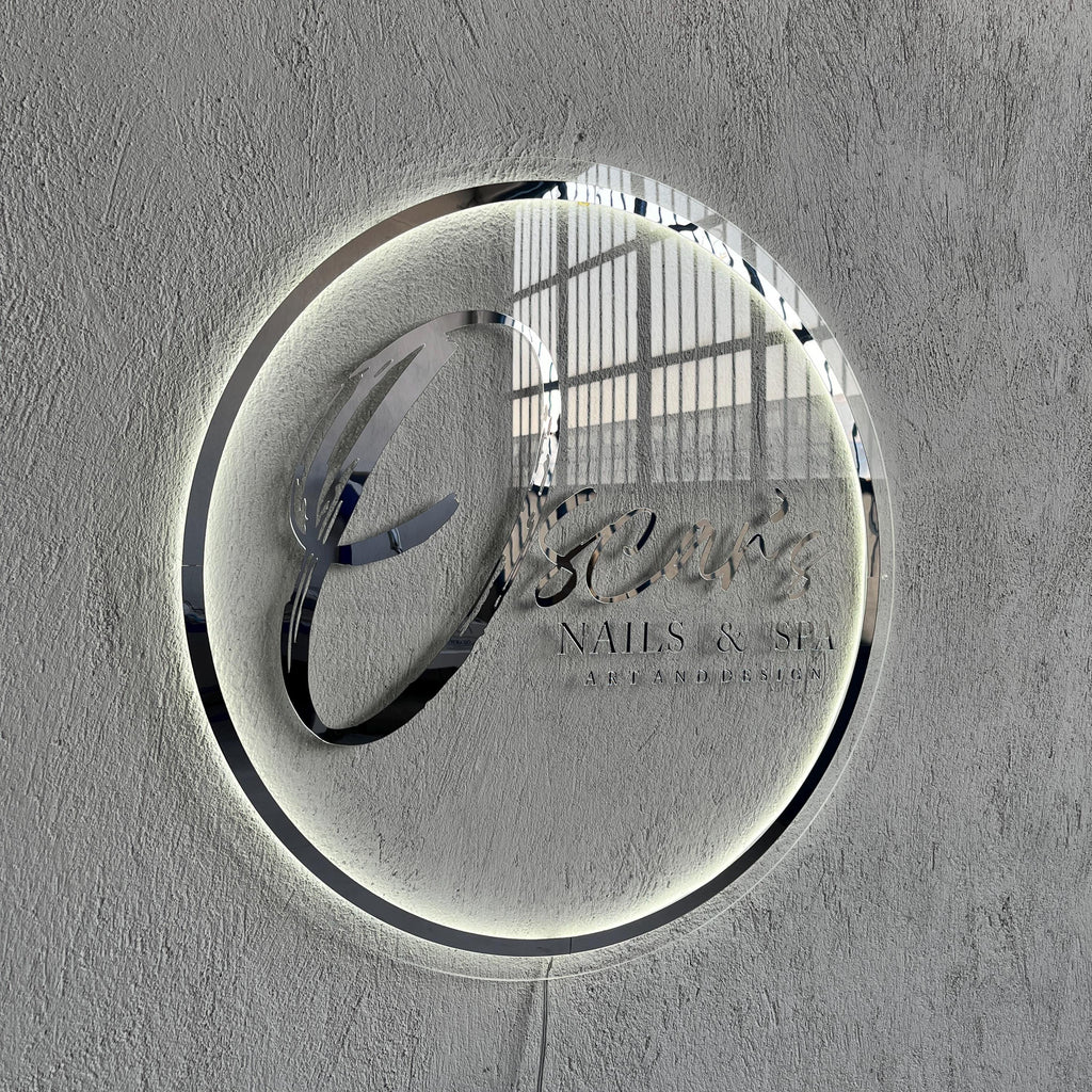 Silver Mirror Custom Sign Business Logo, Backlit Acrylic Sign, Personalized Business Name Sign, Salon Wall Decor, Office Sign, Store Sign